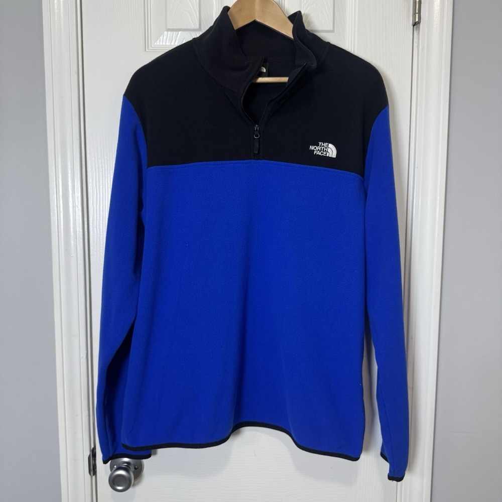 The North Face Sweater Mens Large Blue Black Quarter Zip Fleece Pullover TNF